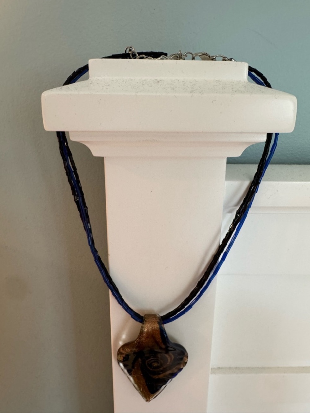 Glass Heart Pendant Choker in Blue and Black